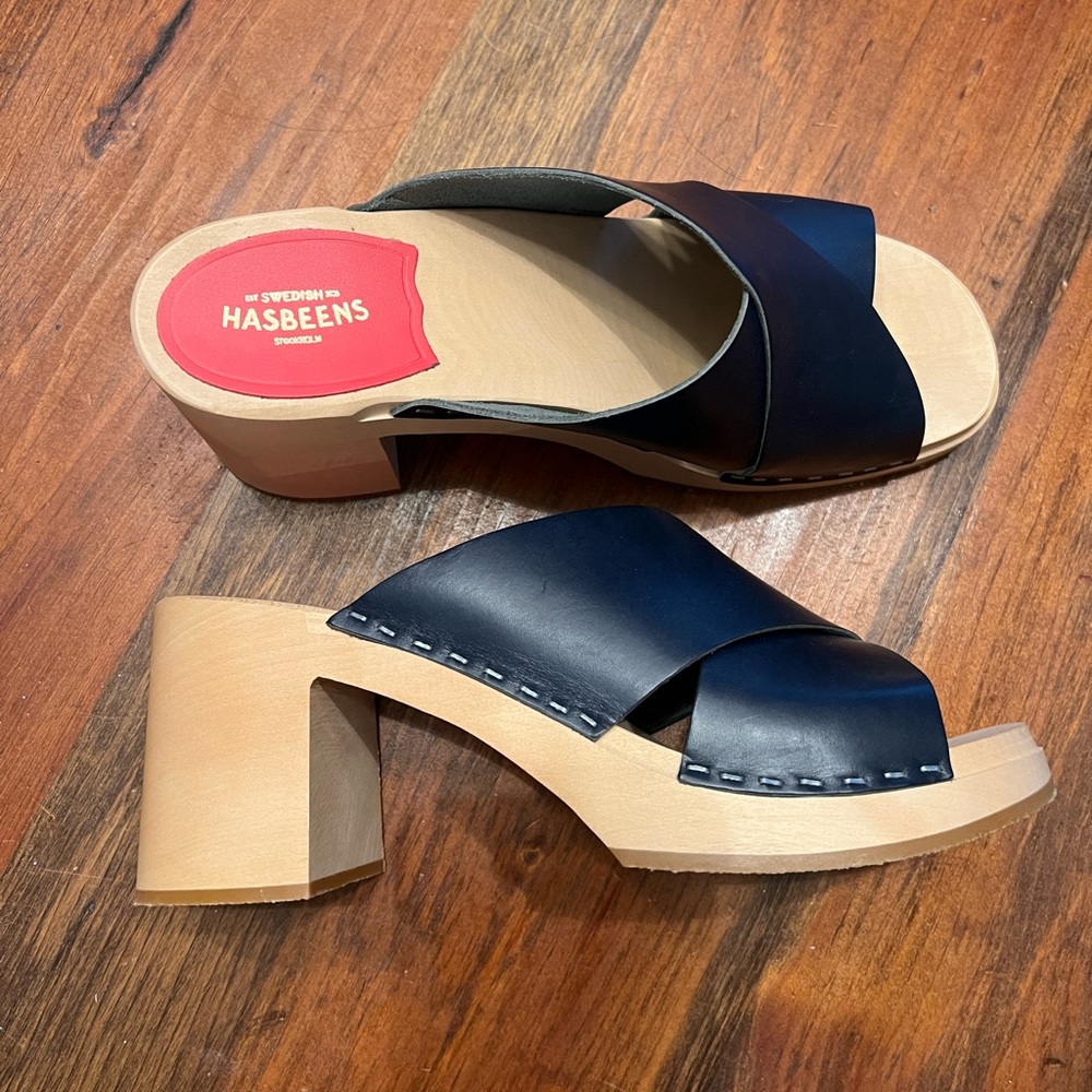 Blue leather Swedish Hasbeens size 41 (EU), never worn.